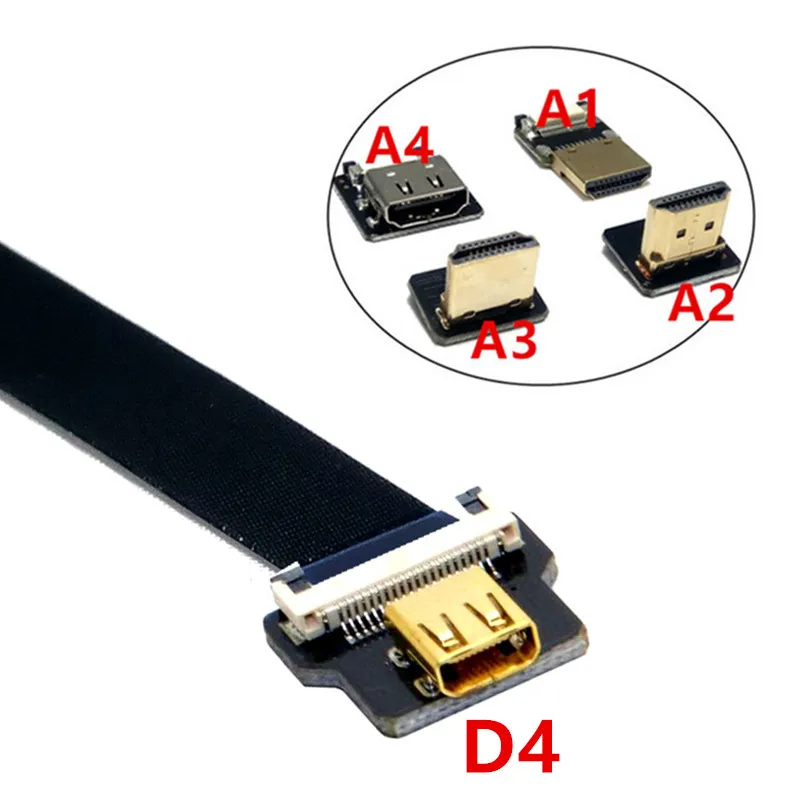 Micro-HDMI Female D Type to HDMI-compatible Up Down Angled FPV FPC Flat Cable for GoPro GH4 BMPCC A5000 A6000 A7R A7S 5cm-80cm