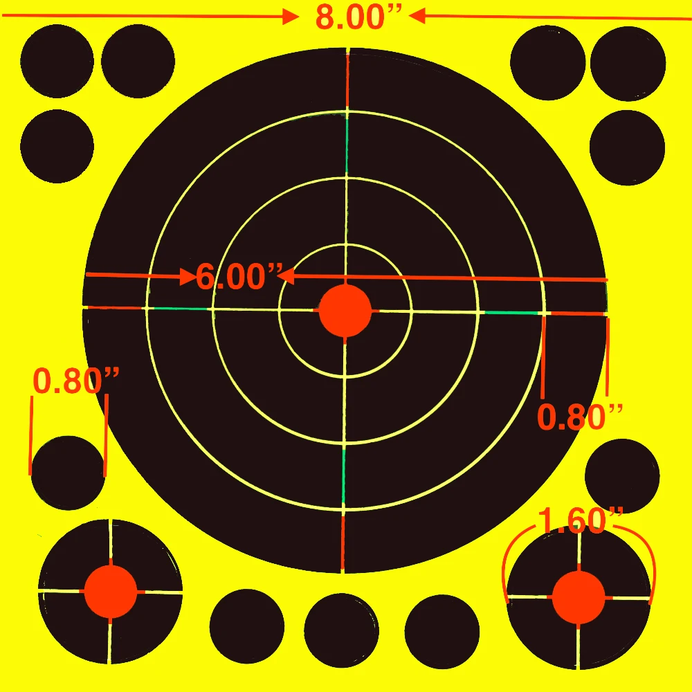 Autocollant de tir auto-adhésif Splatter Splash et Reactive, Cibles, Yeux de taureau, Impact Leic-Colors, 8 "x 8", 10 pièces par paquet
