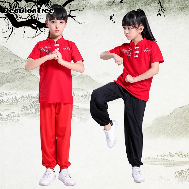 2023 chinese national traditional kungfu uniform wushu martial arts sets kick boxing embroidery suit tops+pant clothing for kids