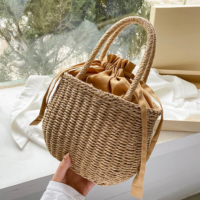 Women Summer Straw Rattan Woven Tote Small Clutch Bags Retro Ladies Beach Basket Handbags Vacation Travel Shopping Purse Bolsos