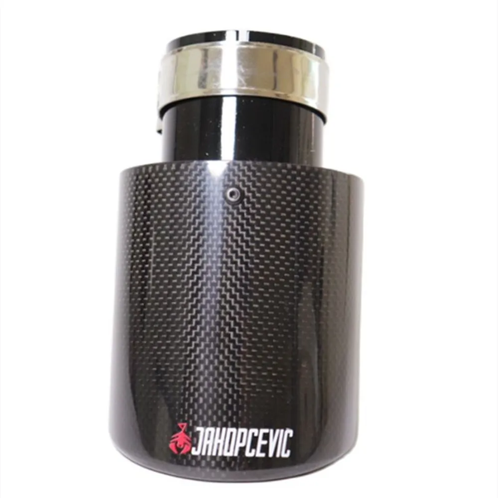 Car Glossy Carbon Fiber Exhaust System Muffler Tip Universal Straight Stainless Black Mufflers Multi-Size For Akrapovic