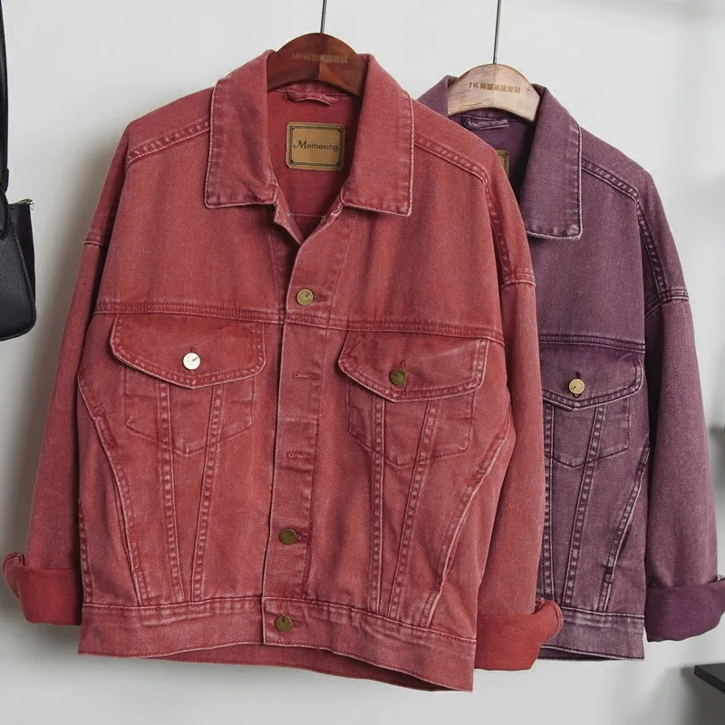 Harajuku Spring Denim Jacket Women 2024 New Vintage Purple Jeans Jackets Female Ladies Casual Basics Coat Women Streetwear