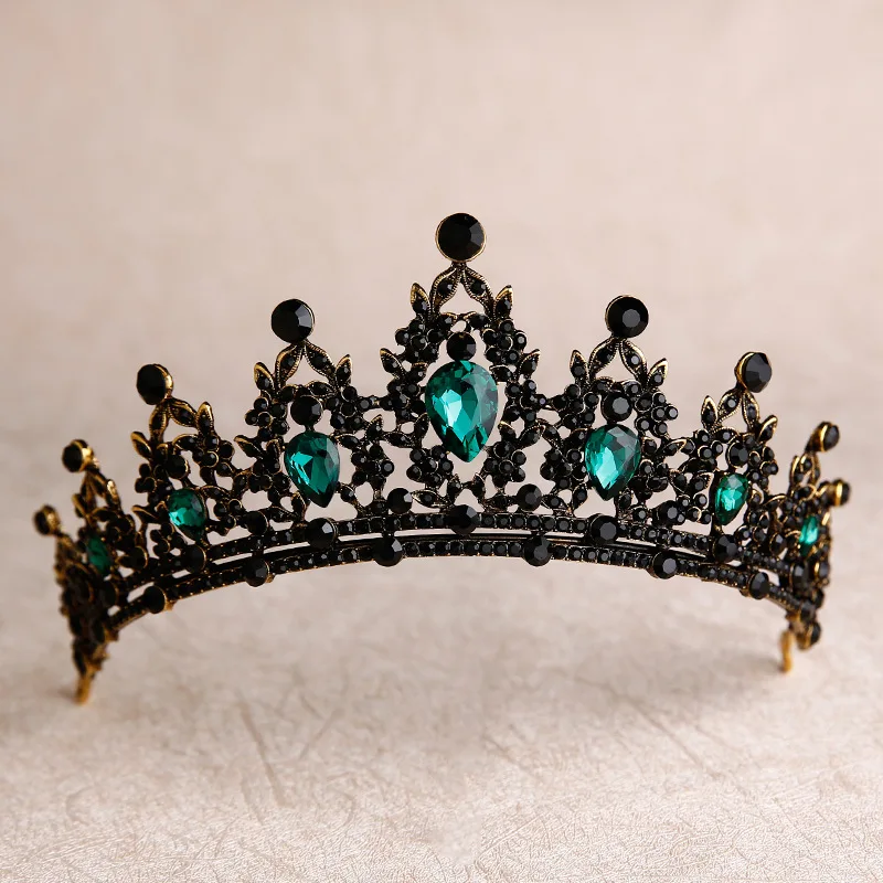KMVEXO Baroque Retro Black Bridal Crystal Tiaras Crowns Princess Queen Pageant Prom Rhinestone Veil Tiara Wedding Hair Accessory