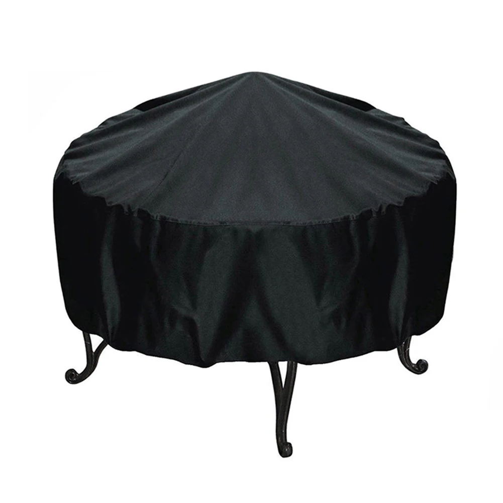 Round Fire Pit Cover Waterproof And Weather Resistant Durable Fabric BBQ Dust Cover For Outdoors Stove Brazier Heater