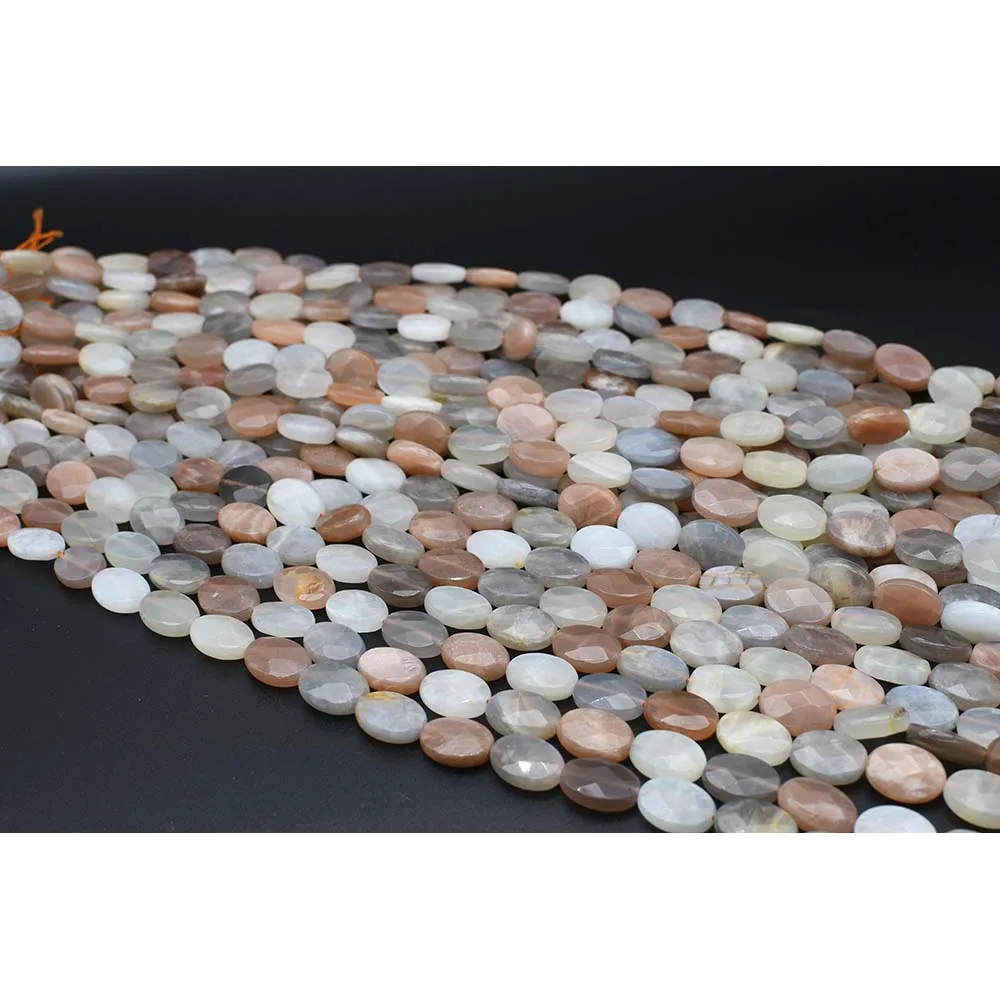 

12X16mmAA Natural Faceted irregular Oval colorful moonstone loose beads For DIY necklace bracelet jewelry make 15 "free delivery