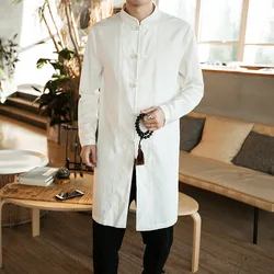 Traditional Chinese Clothing For Men Male Overcoat Outerwear Oriental Robe Trench Coat Men Cotton Linen Long Shirts Tops CN-120