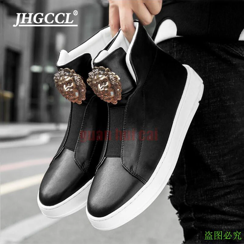 New black men\'s boots style of men\'s shoes high-top shoes platform shoes cowhide casual shoes comfortable boots A2