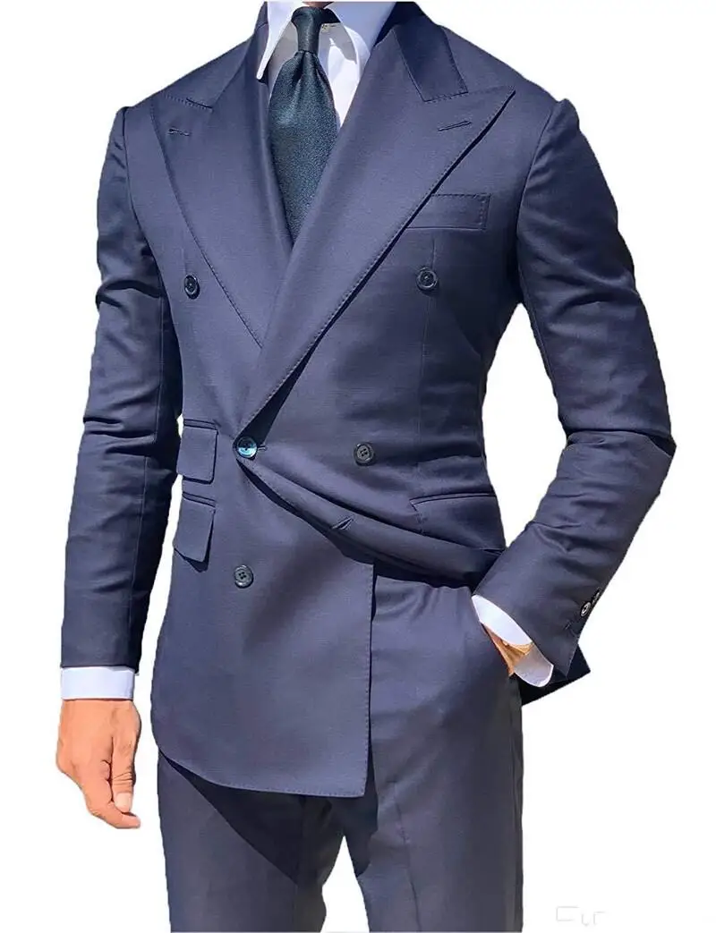 

2020 New Men Suits For Wedding Double Breasted NotchLapel Groom Wear Tuxedos 2 Piece Prom Party Blazer Suit (Blazer+Pants)