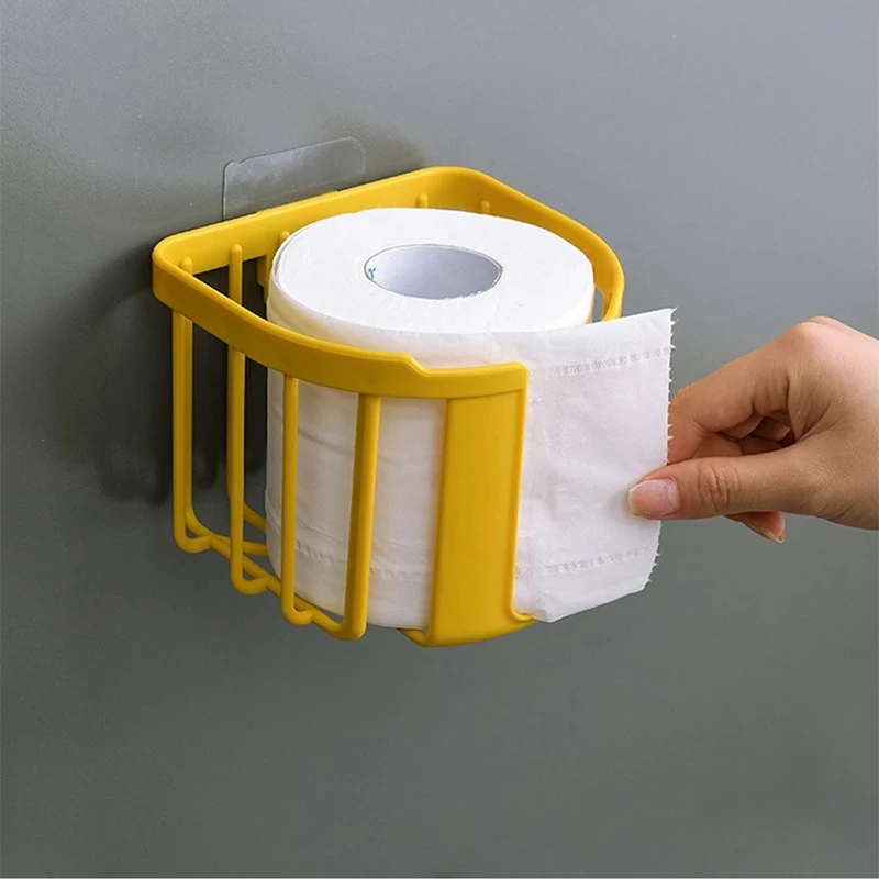 Estante de papel higiénico sin perforaciones, caja de pañuelos de cocina de baño, caja de almacenamiento de papel pegajoso montada en la pared,