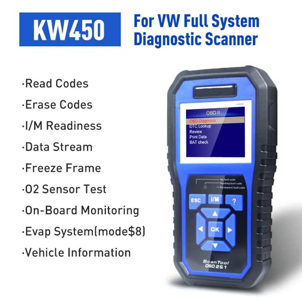 

KW450 OBDII Scanner Code Reader Engine Fault Reader Erase/Reset Fault Codes Diagnostic Scanner Car Diagnostic Tool