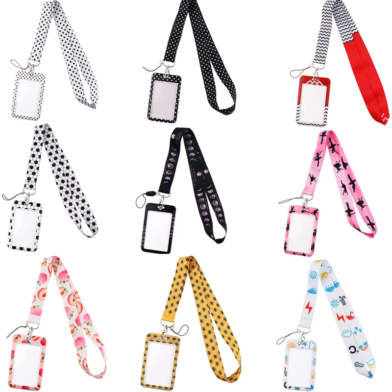 20pcs/lot BH1418 Blinghero Cartoon Peach Work Card Holder With Lanyard Weather Pattern Credit Card Bus Holder With Neck Strap