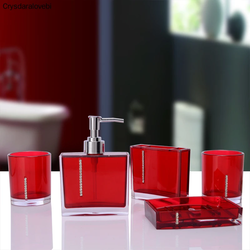 Acrylic Bath Series Bathroom Set Accessory Eco-friendly Square And Round Crystal Diamond Soap Dish Cups Lotion Bottle