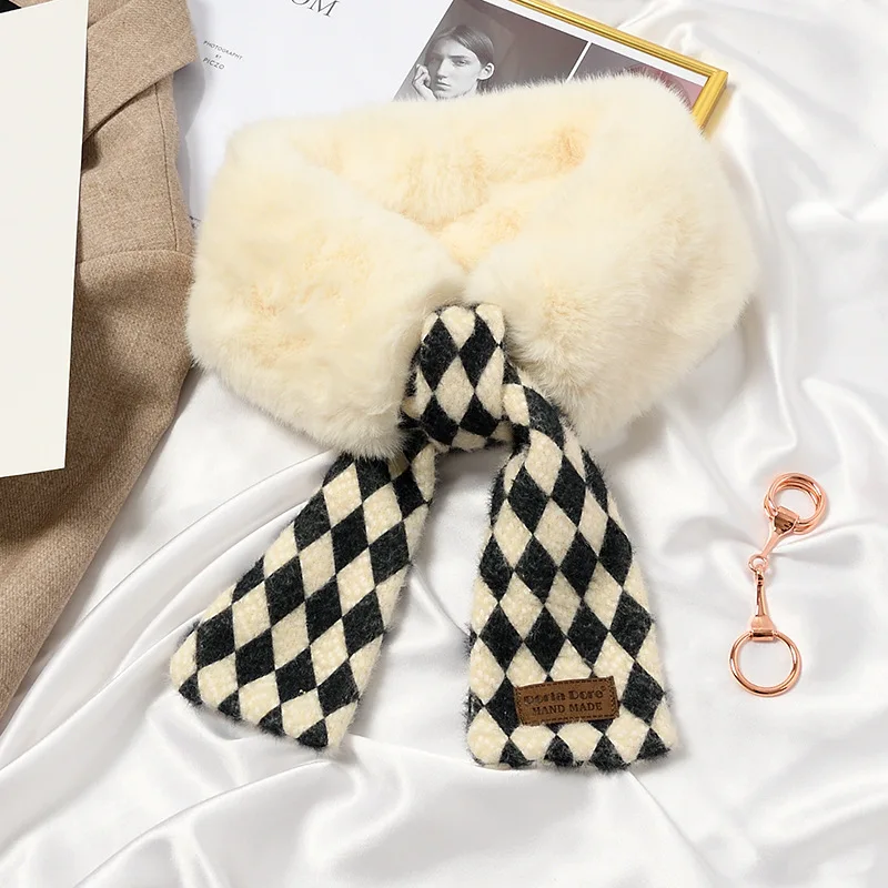 Kasure 2020 New Women's Letter Design Knitted Scarf Neckerchief Women Fashion Thick Warm Faux Rabbit Fur Neck Collar Scarves