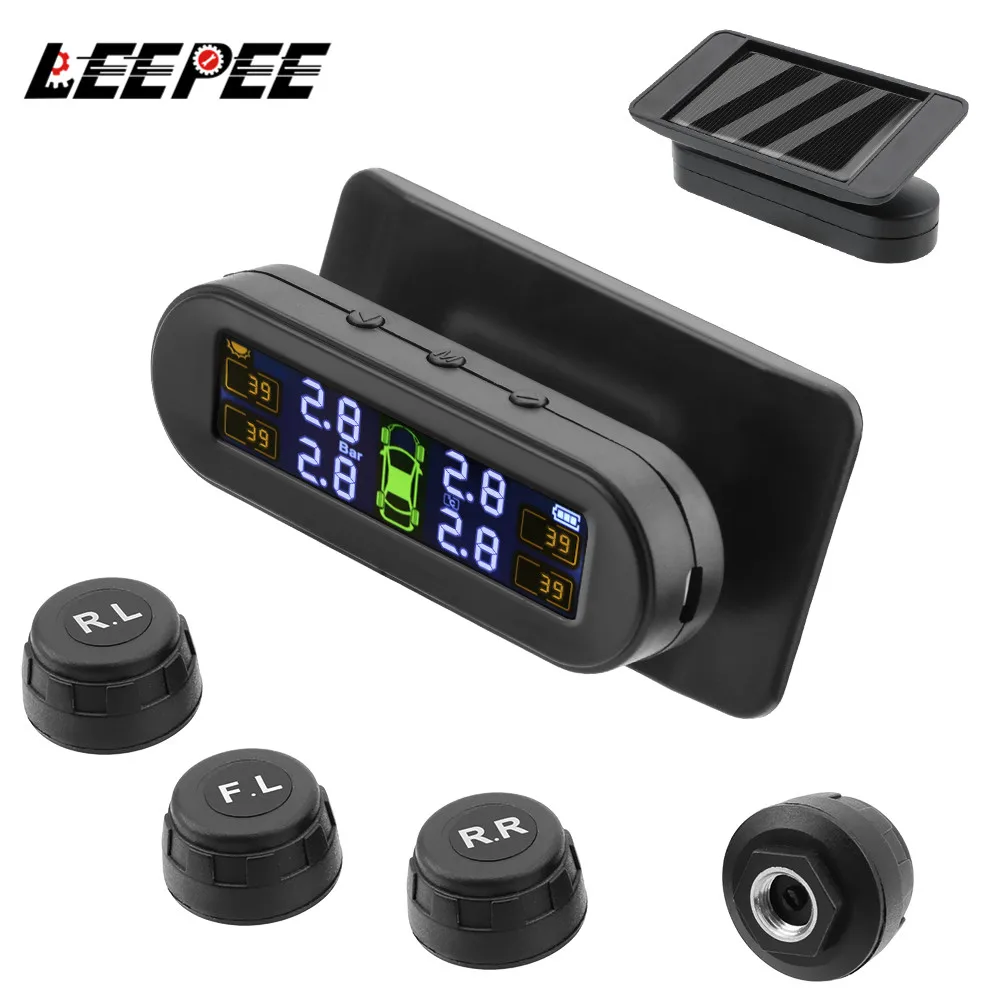 Car Tyre Pressure Monitor Solar TPMS Tire Pressure Monitoring System Temp Warning Fuel Save 4 External Sensors Set Accessories