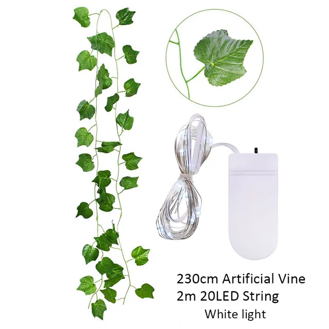 2,3 m Seidenblätter, gefälschte Creeper, grünes Blatt, Efeu-Rebe, 2 m, LED-Lichterkette für Zuhause, Hochzeit, Party, Hängegirlande, künstliche Blume – Detail 16