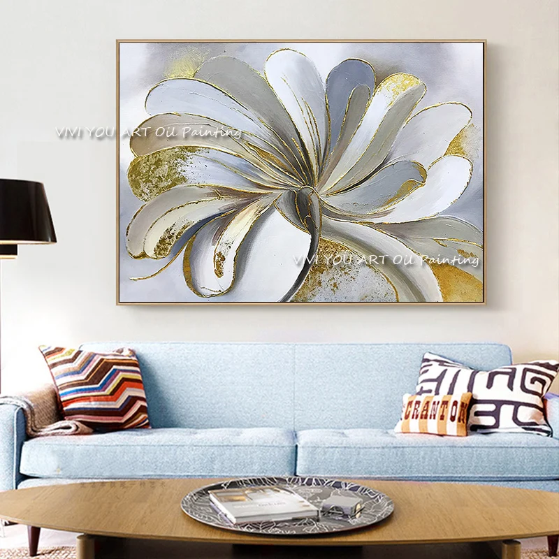 Hand-painted High Quality Large Foil Flower Abstract Oil Painting Canvas Frameless Creative Wall Art Picture For Office Decor