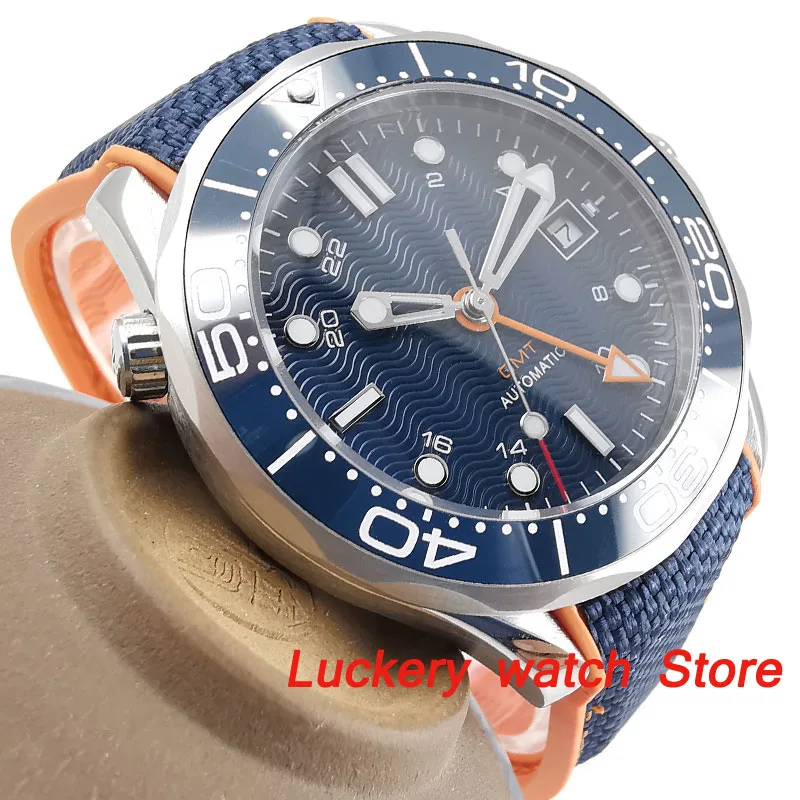 41mm no logo blue dial Luminous saphire glass;blue Ceramic Bezel  GMT Automatic movement men's watch-BA130