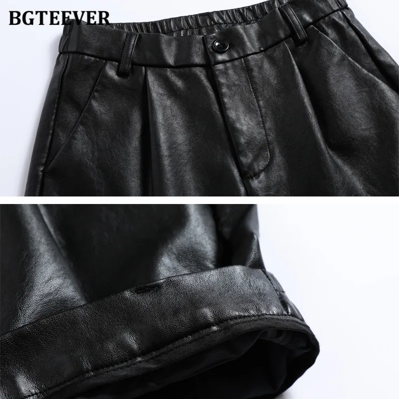 BGTEEVER Stylish Chic Loose Women PU Leather Pants Autumn Winter New Fashion Ladies High Waist Straight Faux Leather Trousers