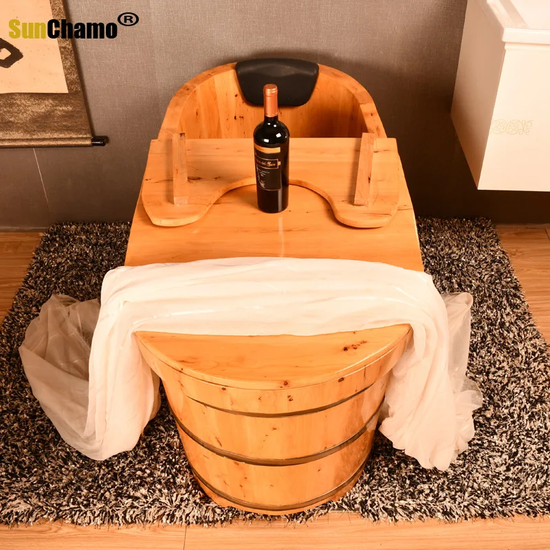 Cedar Bath Fumigation Wooden Barrel Bath Barrel Covered Adult Bathing Wooden Barrel Bathtub Steam Sauna Wooden Barrel Bathing