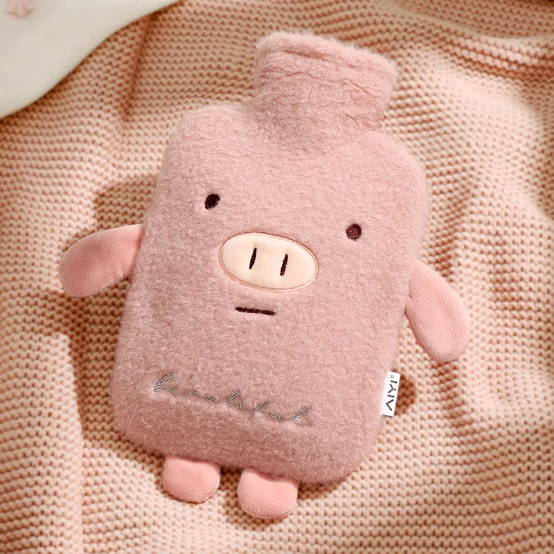 2000ml Cute Pig Hot Water Bag with Washable Plush Cover Female Kids Adults Keep on Feet Hand Warmer PVC Water Bottle Winter Warm