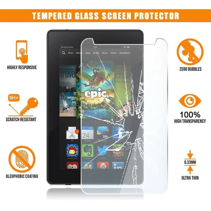 For Amazon Fire HD 10 (2015) with alexa Tablet Tempered Glass Screen Protector 9H Premium Scratch Resistant Film Cover