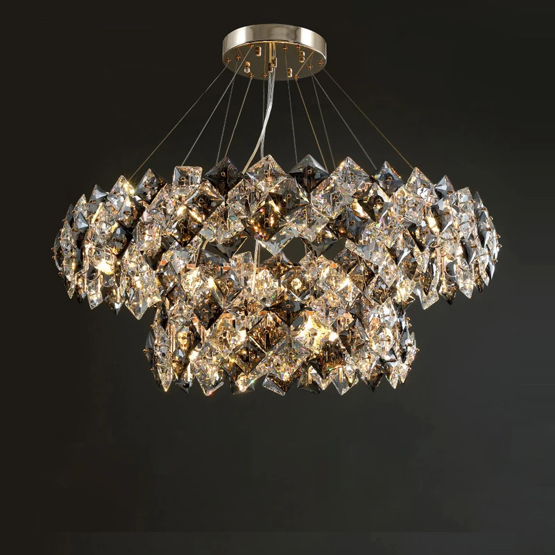 3 Layer Artistic LED Gold Silver Crystal Dimmable Chandelier Lustre Lighting Hanging Lamps Suspension