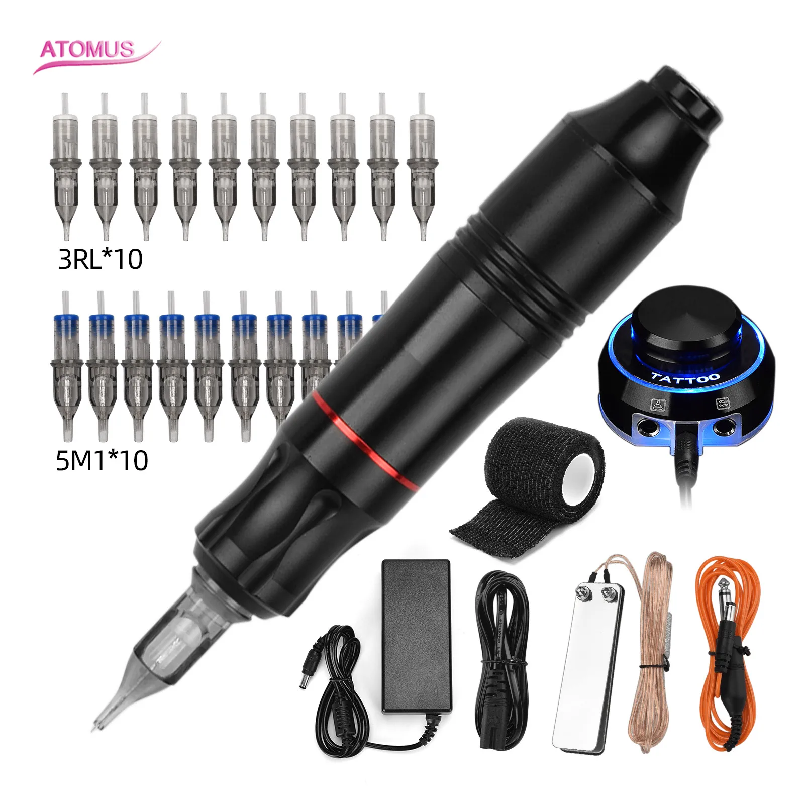 Tattoo Rotary Pen Tatoo Cartridge Needles 3RL 5M1 Kit Motor DC Power Supply Guns Machine Set Tattooist Body Art Permanent Makeup