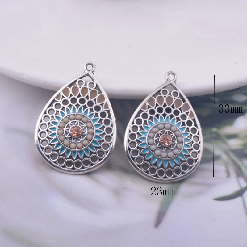 12pcs 23*33MM Antique Silver  Enamel Water Drop Charm Earring Component DIY Earrings Pendant