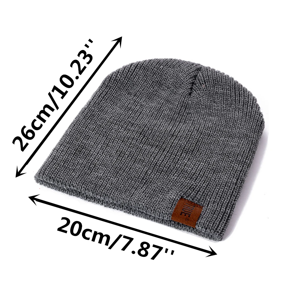 1 Pcs Hat PU Letter Casual Beanies For Men Women Warm Knitted Winter Hat Fashion Solid Hip-hop Beanie Hat Unisex Cap