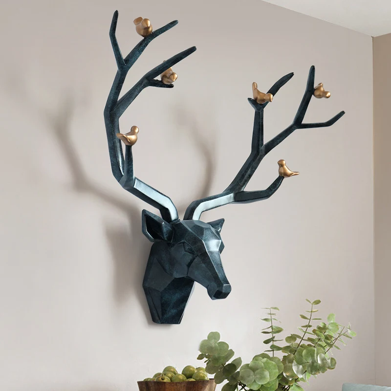 Resin 3d Big Deer Head Wall Decor for Home Satue Decoration Accessories Abstract Sculpture Modern Animal Head wall Decoration