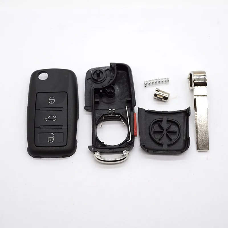 Xinyuexin Folding Remote Key Shell FOB Case for VW Touareg Uncut Blade Hu66 Fob Shell with 3+1 Buttons 2004-2016 Year