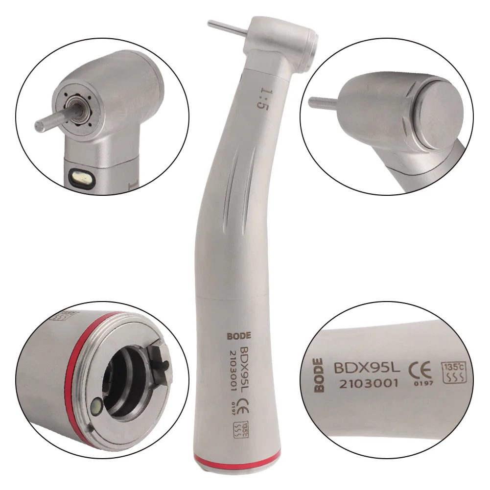 

Dental 1:5 Fibre Optic Contra Angle Low Speed Handpiece Red Ring Air Turbine BODE BDX95L