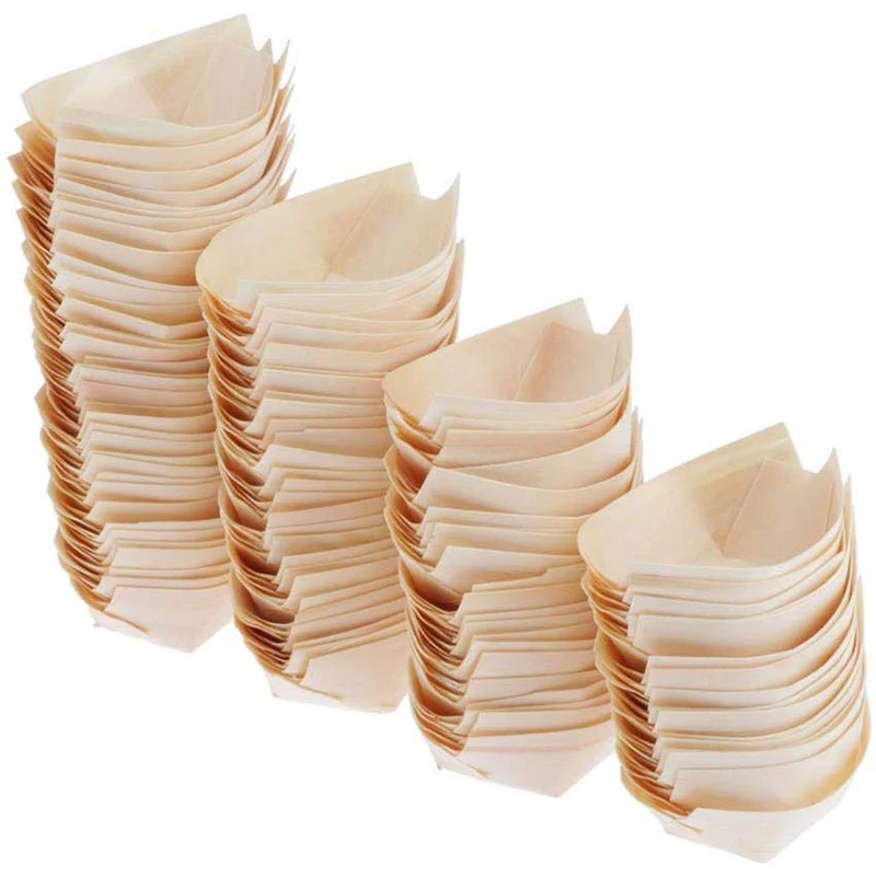 50 Pieces x Home Party Wedding Supplies 170mm Disposable Sushi Salad Dessert Bowl Natural Pine Wood Serving Boat