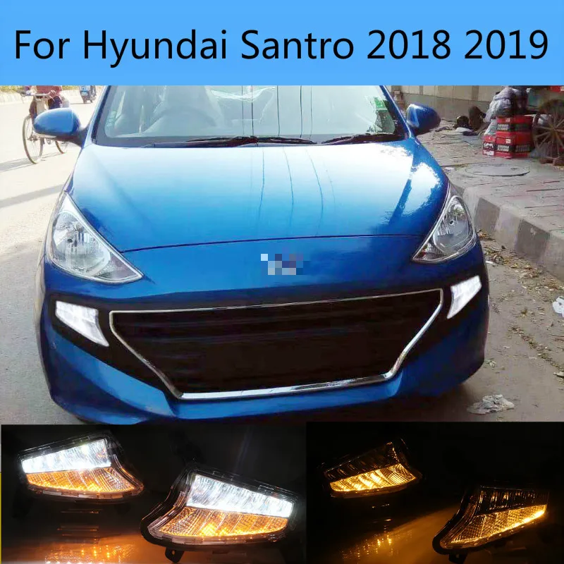 

1Pair LED fog lamp for Hyundai Santro 2018 2019 DRL Daytime Running Lights with Yellow Turn signal light drl