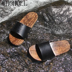 WHOHOLL Geta Man‘s Summer Slippers Non-slip Beach Slippers Men's Wooden Cool Deodorization Wooden Clogs Outdoor