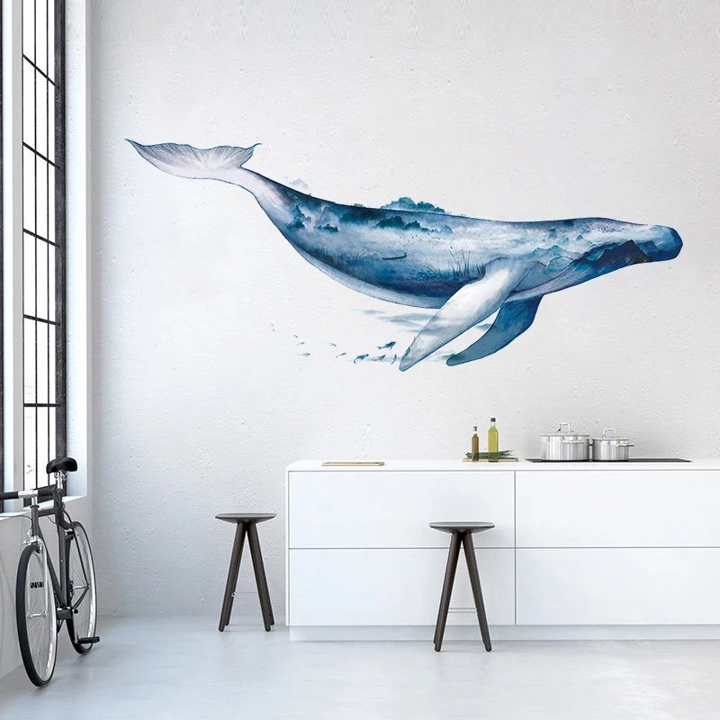 Creative Ink Wash Whale Wall Stickers For Living Rooms Home Bedroom Background Wall Decor Self Adhesive Vinyl Sticker Wallpaper