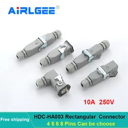 Industrial HDC-HA Heavy Duty Connector 10A 250V IP65 Waterproof Aviation Plug Socket 4Core(3+1)/5(4 +1)/6(5+1)/8Core (7+1)Pins