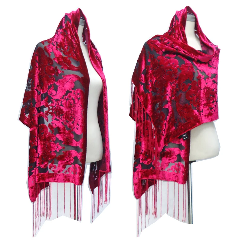 Luxury New Wine Red Velvet Scarf Winter Soft Wedding Accessory Scarf Shawl For Women Daily Wear Ponchos Gift for Lovers