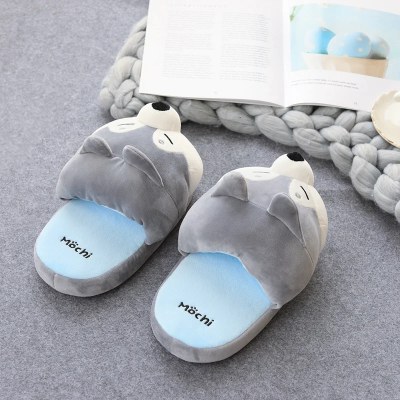 2024 Hot Sale Women Home Shiba Inu Slippers Winter Warm Shoes Husky Slip on Flats Slides Female animal Slippers Women Shoes image 4