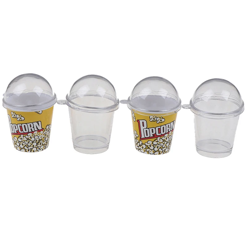 10pcs Mini Cup With Dome Lid DollHouse Popcorn Ice Cream Jewelry Accessory DIY Charms Plastic Cups Miniature