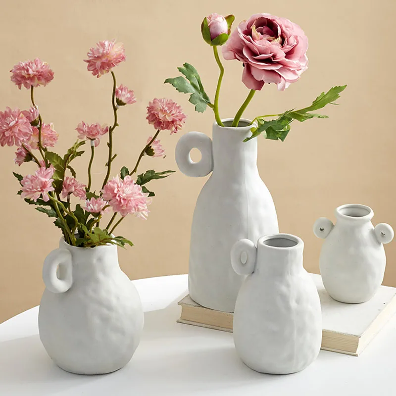 

Nordic Ceramics White Vase Ornaments Living Room Dining Table Flower Arrangement Dried Flower Vases Home Decoration Accessories