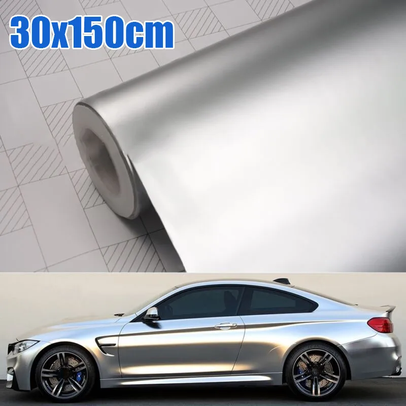 

30*150cm Car Body Wrap Film Satin Matte Chrome Metallic Silver Vinyl Film Car Sticker Decal Car styling Wrap Sheet Roll Film