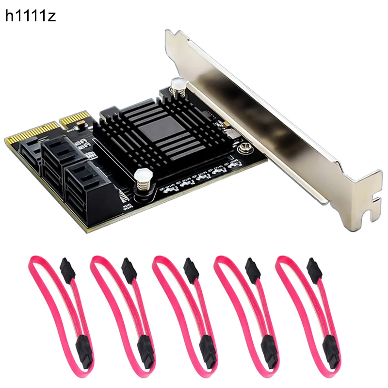 JMB585 Chip 5 Port SATA 3.0 to PCIe Expansion Card 4X Gen 3 PCI Express SATA Adapter SATA 3 Converter with Heat Sink for HDD SSD