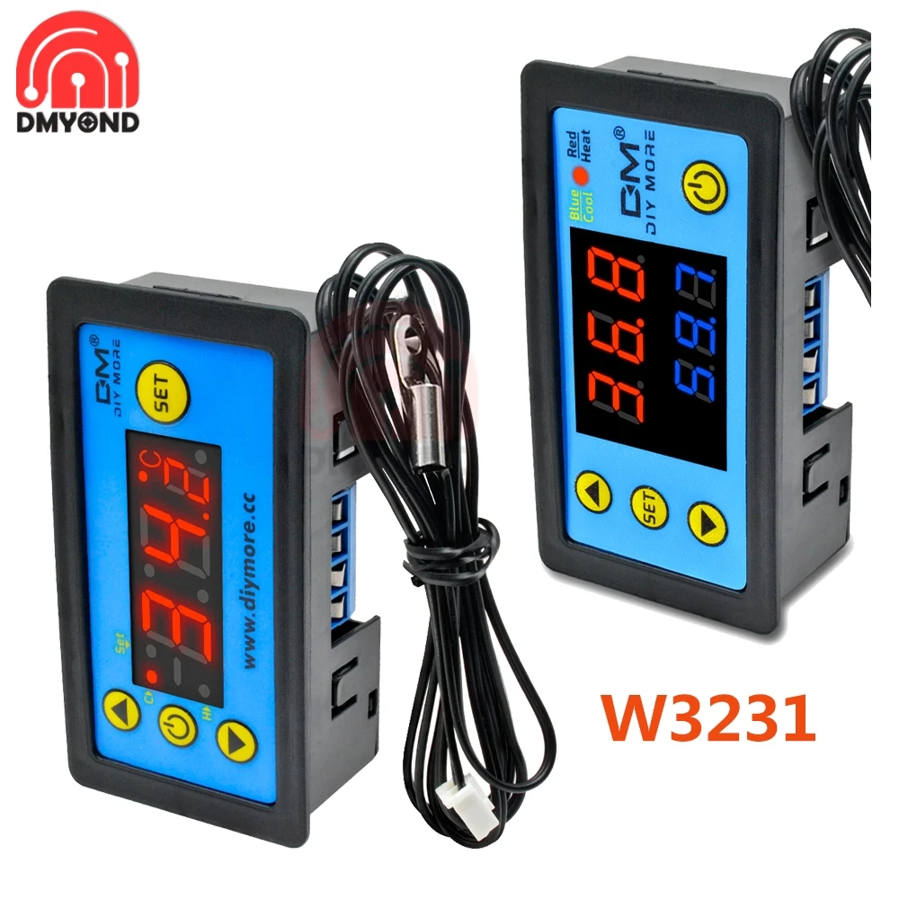 W3231 Single/Dual LED Display Digital Temperature Controller AC 110-220V DC 12V 24V Heat Cool Control Thermostat with NTC Sensor