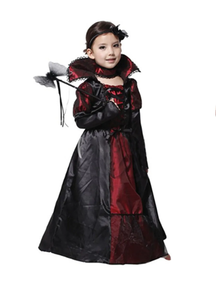 Halloween Đen Gothic Ma Cà Rồng Cosplay Mặc Trang Phục Cho Trẻ Em Trang Phục Carnival Trang Phục Cho Bé Đảng Bé Gái Phù Thủy