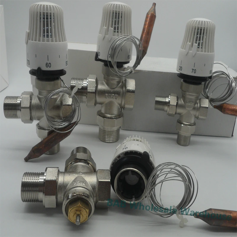 Brass three way valve thermostatic radiator valve for heating system T type temperature controller valve energy save 30-70degree