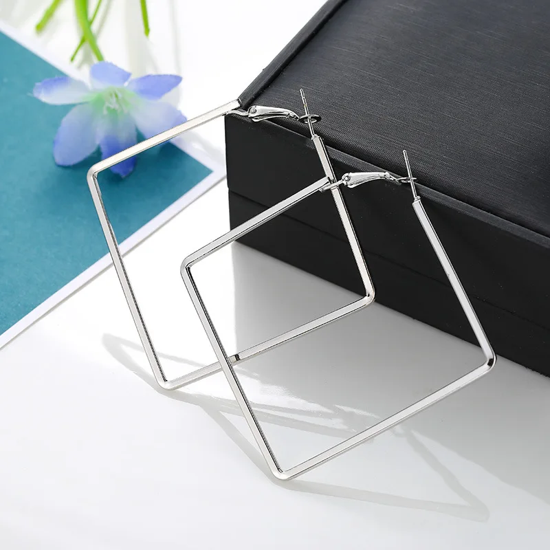 BLIJERY Trendy Oversize Geometrische Große Creolen Für Frauen Basketball Brincos Übertrieben Große Quadratische Ohrringe Punk Schmuck – Detail 15