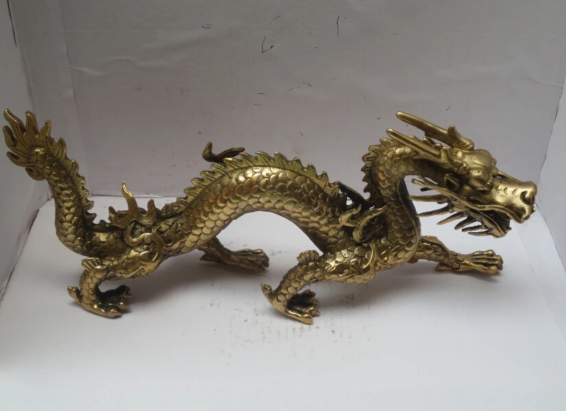 Long 11 inch Metal crafts Home Decoration Chinese Brass Carved Dragon Statue/Chinese dragon Sculpture fast Shipping