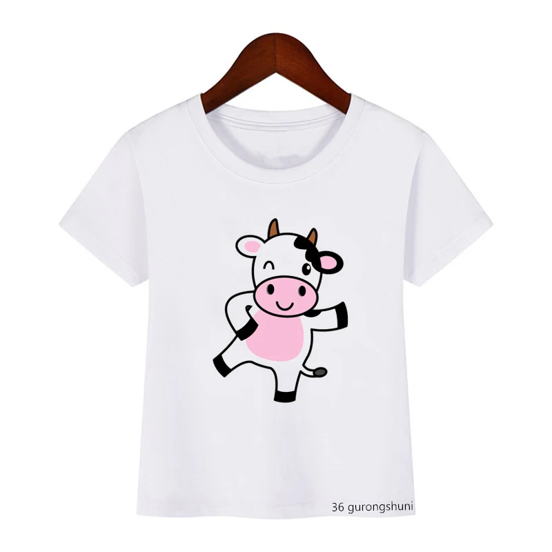 Graphics Pink Strawberry Cow Print Kawaii Girl T-shirt Cartoon Kids Shortsleeved Summer Tops Harajuku Boys Tshirt