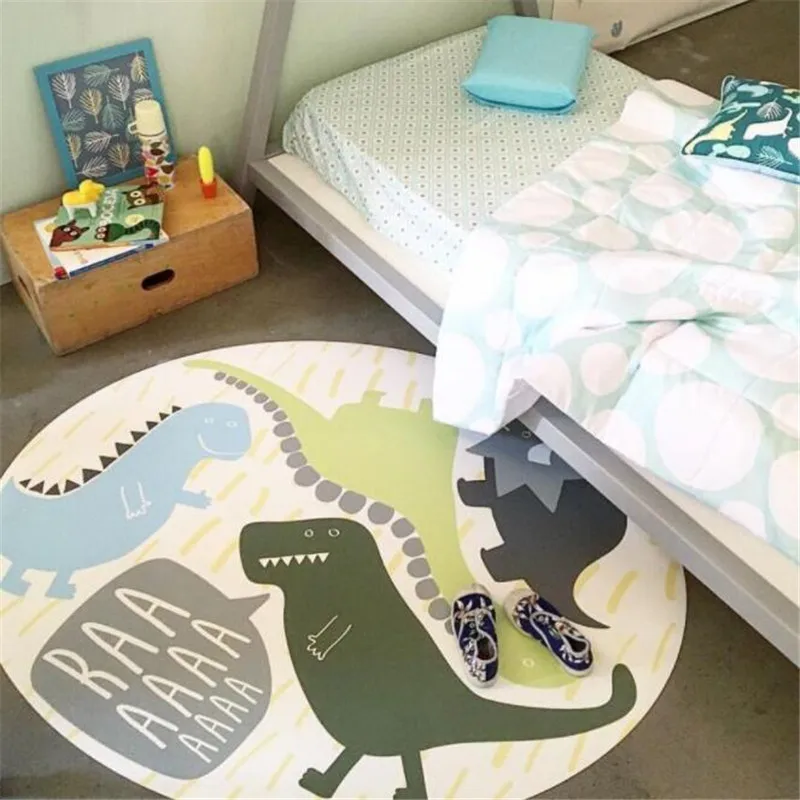 Kids Rug Round Baby Crawling Play Mat Diameter 120cm Dinosaur Children's Carpets Soft Floor Non-slip Blankets for Nursery